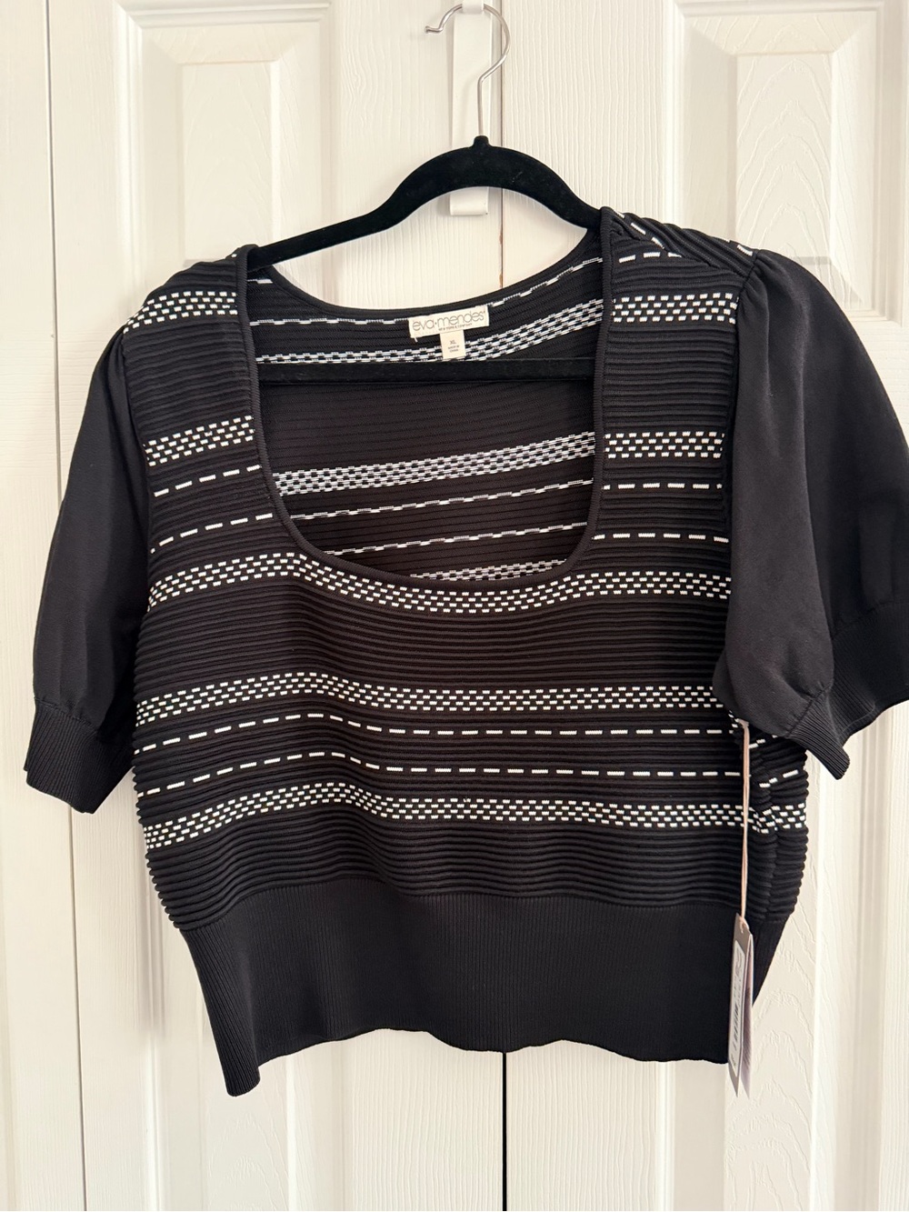 New York & Company Black and White Striped Scoop-Neck Crop Top